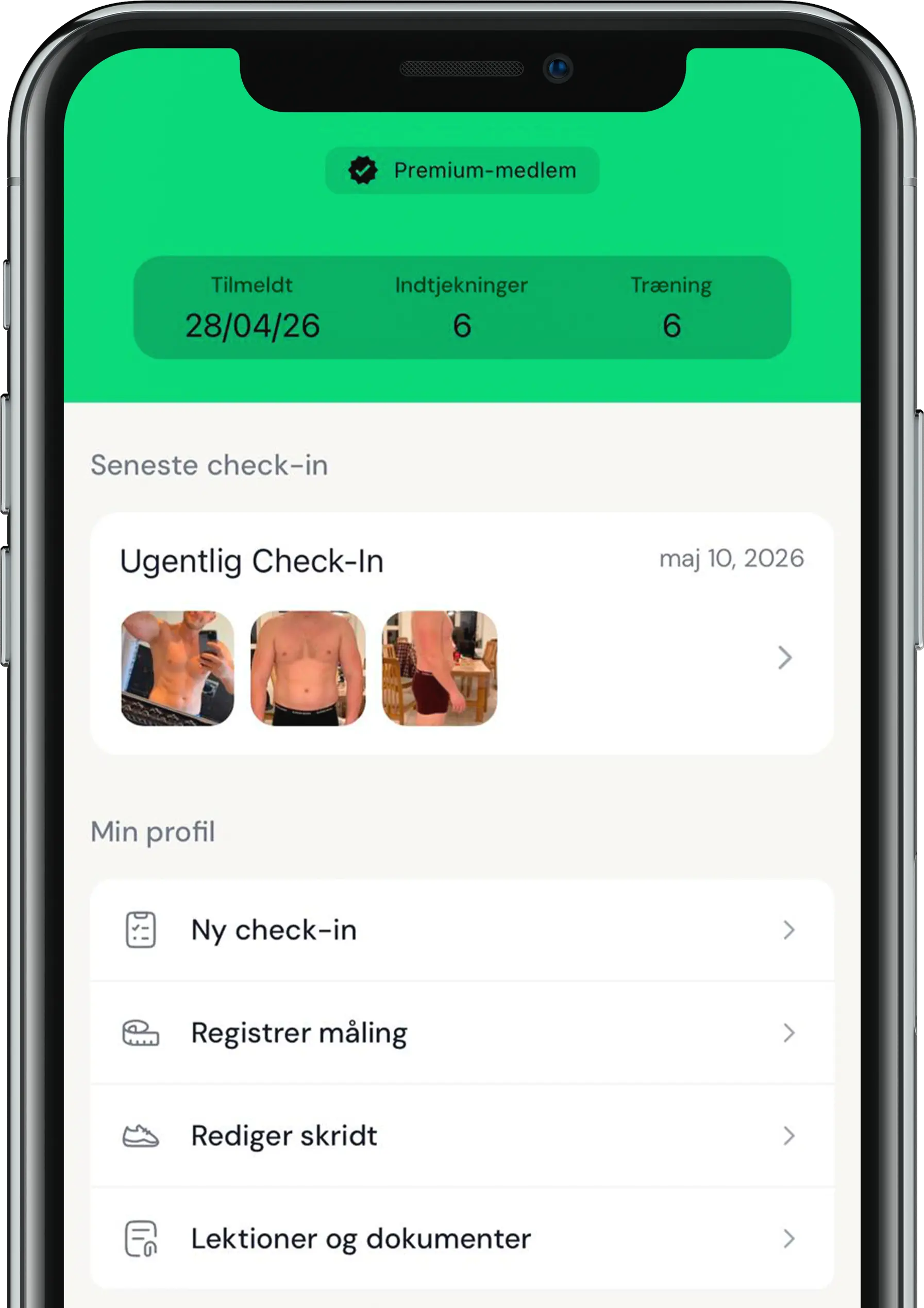 klient check-in i appen